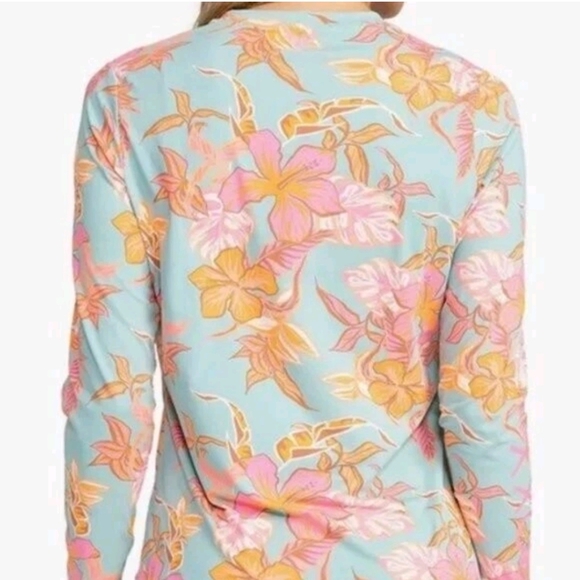 NWOT - Roxy Ladies' Sun Protection Tee Blue & Orange Floral – Size M - Picture 2 of 4
